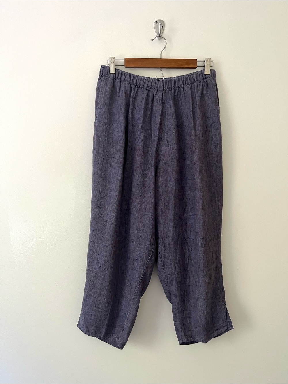 FLAX 100% Linen Purple Slouchy Straight Crop Hippie Lagenlook Earthy Pants Large
